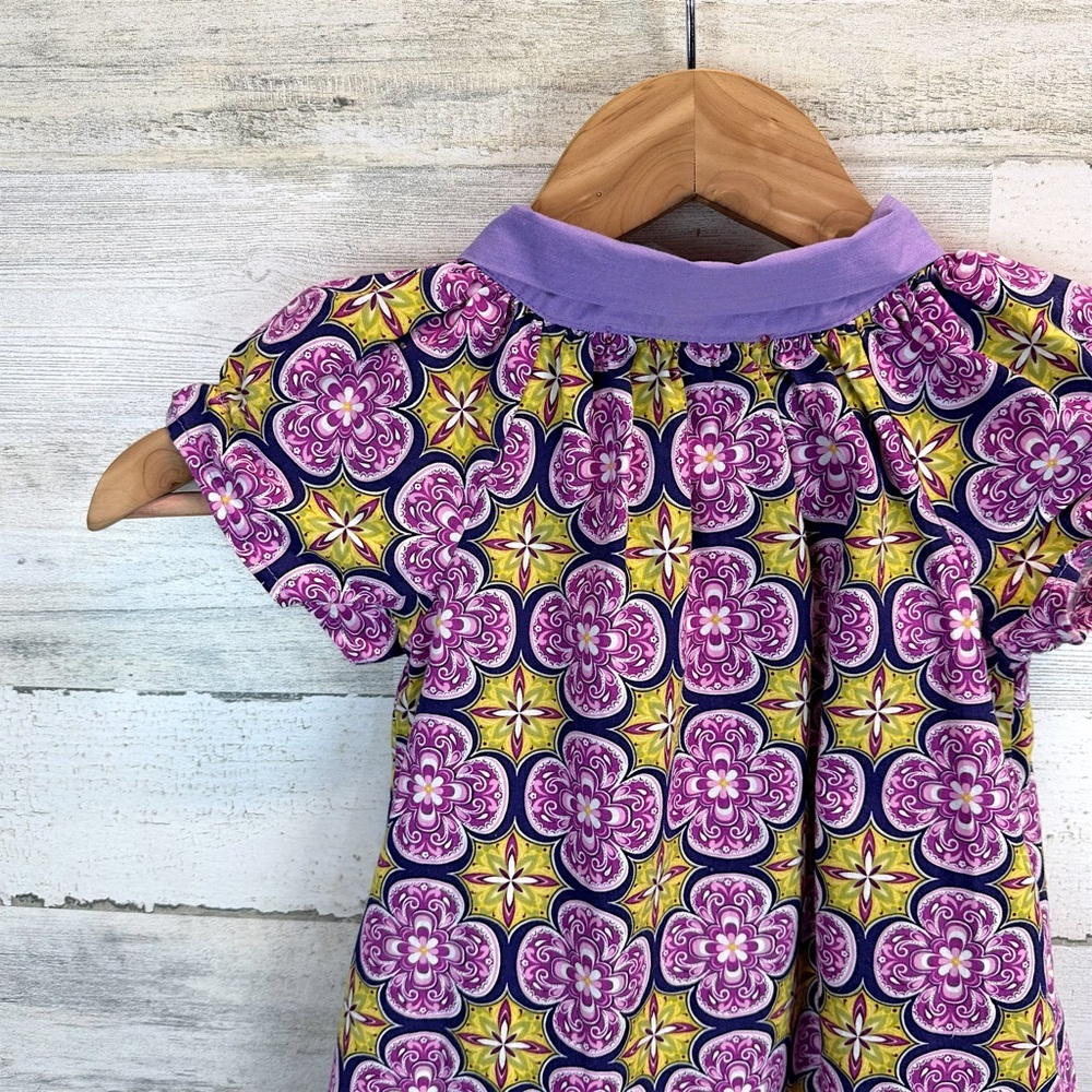 Tiny Modernist Purple Floral Bow Dress 4T Cottagecore Whimsical Boho Boutique - Picture 7 of 12